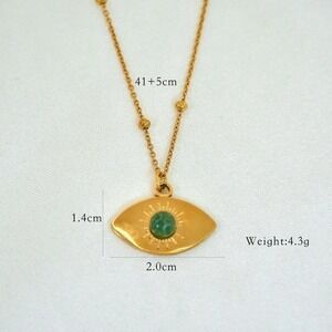 Gold Plated Titanium Evil Eye‎ Pendant Necklace Jade Stone Adjustable Chain